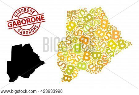 Grunge Gaborone Seal, And Money Mosaic Map Of Botswana. Red Round Seal Includes Gaborone Caption Ins