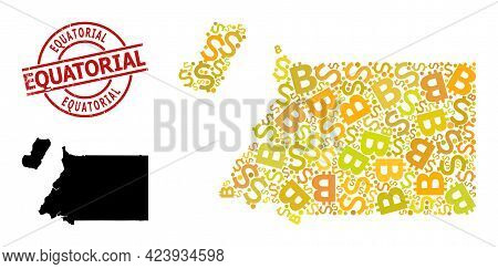 Scratched Equatorial Stamp Seal, And Banking Mosaic Map Of Equatorial Guinea. Red Round Seal Has Equ