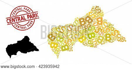 Distress Central Park Stamp Seal, And Currency Collage Map Of Central African Republic. Red Round St