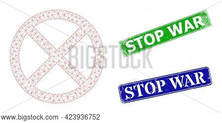 Mesh Stop Model, And Stop War Blue And Green Rectangle Dirty Watermarks. Mesh Carcass Image Is Desig