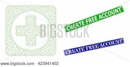 Network Create Image, And Create Free Account Blue And Green Rectangular Scratched Stamp Seals. Poly