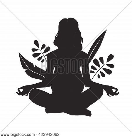 The Concept Of A Healthy Lifestyle, Yoga, Sports At Home For Pregnant. The Silhouette Of A Pregnant 