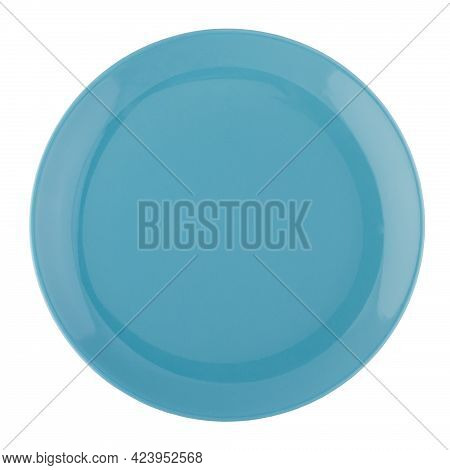 Blue Empty Plate Isolated On White Background.