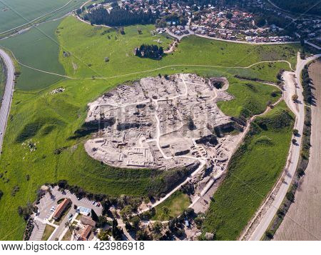 Megiddo National Park In Israel. Archeological Site Of Biblical Tel Megiddo Also Known As Armageddon