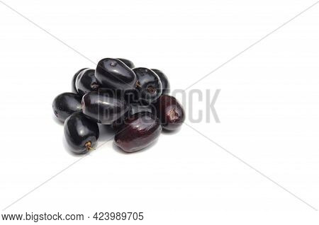 Closeup Of Malabar Plum Or Jamun Isolated On White Background With Copy Space, Also Known As Black P