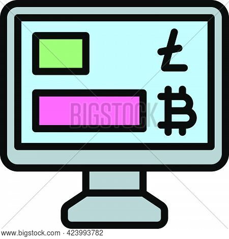 Pc And Chart Icon, Cryptocurrency Related Vector Illustration