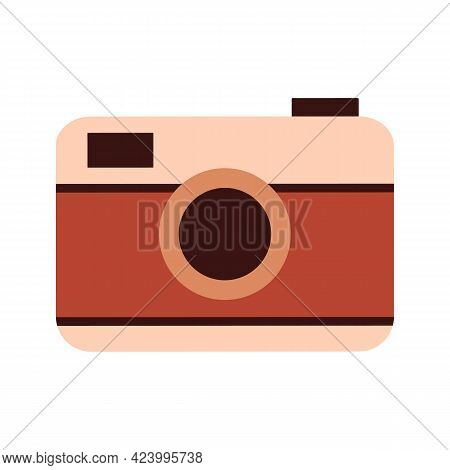 Photo Camera. A Tourist Item For Pictures. Close Up On Isolated Background. Vector Stock Illustratio