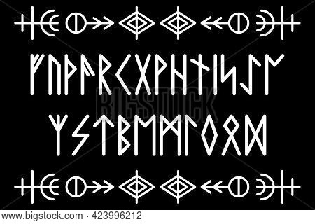 Set Of Old Norse Runes. Rune Alphabet, Futhark. Ancient Viking Characters Letters. Mystical Symbols.