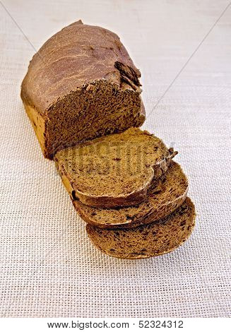 Rye Homemade Bread On Rough Bagging