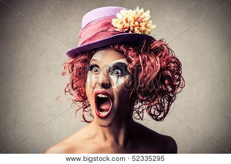 portrait of a clown screaming