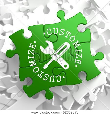 Customize Concept on Green Puzzle Pieces.