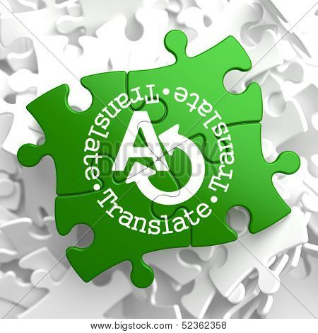 Translating Concept  on Green Puzzle Pieces.
