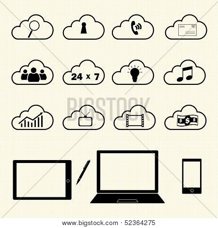 Cloud computing icons on texture background