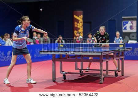 SCHWECHAT, AUSTRIA - FEBRUARY 8 Nikole Galitschitsch (SVS Stroeck), loses the fifth game in the ETTU semifinals on February 8, 2013 in Schwechat, Austria.