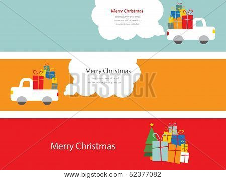 set of christmas cards with santa with presents
