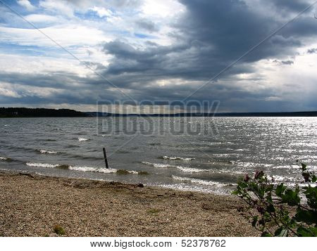 Lake, Cloudy Sky And Bank