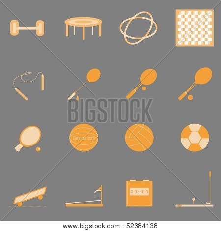 Fitness Sport Orange Color Icons On Gray Background