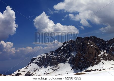 Blue Sky With Clouds And Snow Rocks