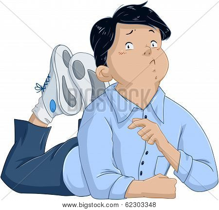 Confused Black Hair Boy Laying On Floor