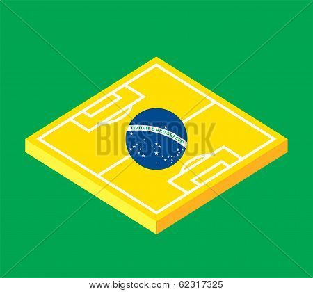 Flat green soccer field, brazil flag