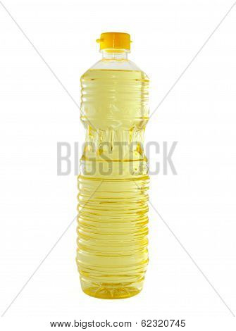 Vegetable Oil In A Plastic Bottler On White Background