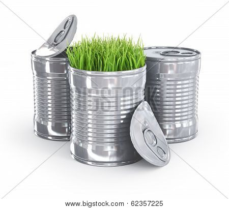 grass in a metal can