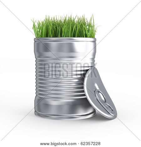 grass in a metal can