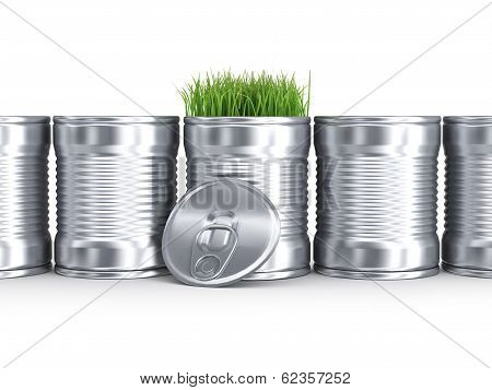 grass in a metal can