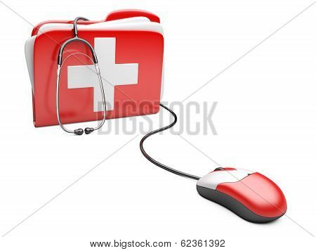Pc Mouse With Red Folder And White Cross