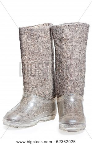 Traditional Russian Felt Boots With Galoshes
