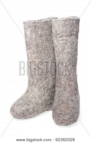 Felt Boots Gray On White Background