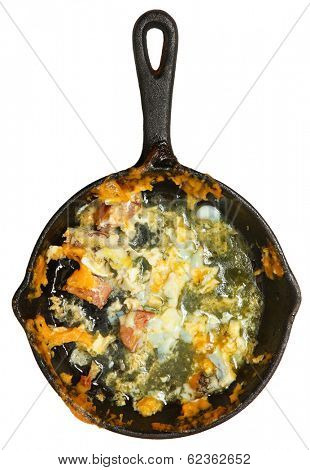 Left Over Mess Low Carb Omelet with Sausage and Cheese isolated over white.