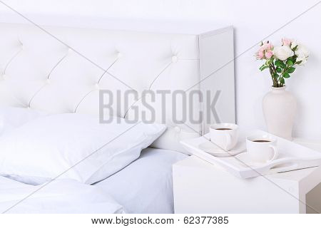 Comfortable soft bed with pillows