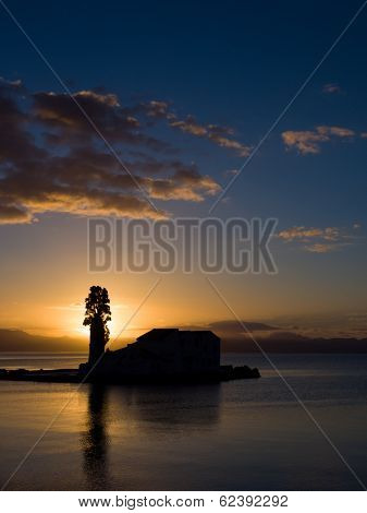 scene of Vlacherna monastery, Kanoni, Corfu, Greece