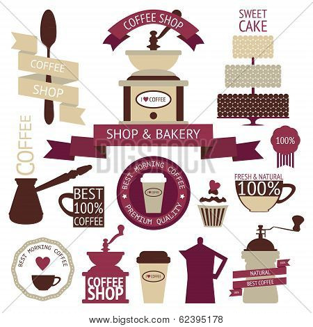 Graphic set of vintage coffee icons