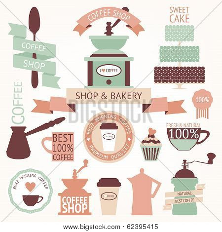 Vector set of vintage coffee icons