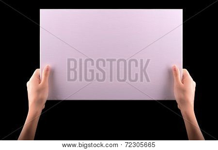 Hands holding big blank paper banner