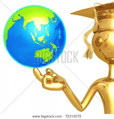 Golden Grad With World