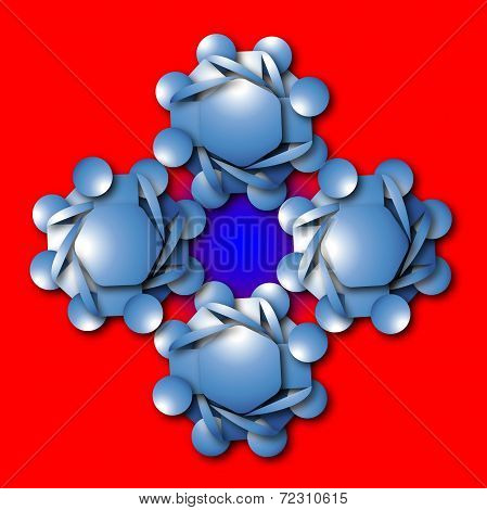 Aimless Color Abstract Composition With A Blue Figures On Red Background;