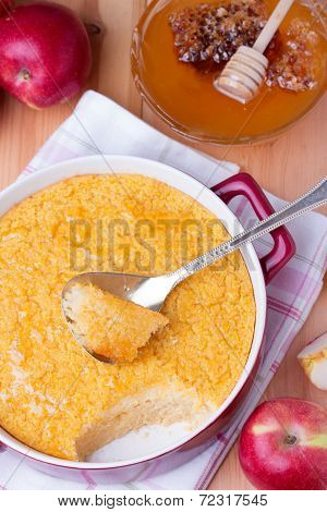 couscous casserole with apples, honey and cinnamon