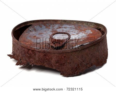 Old Rusty Tin Can On White Background
