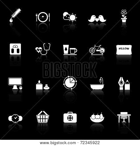 Health Behavior Icons With Reflect On Black Background