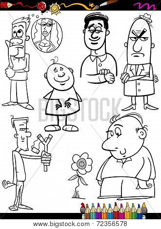 People Set Cartoon Coloring Page
