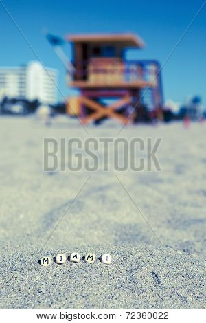 Maimi Southbeach, Lifeguard House With Letters On The Sand