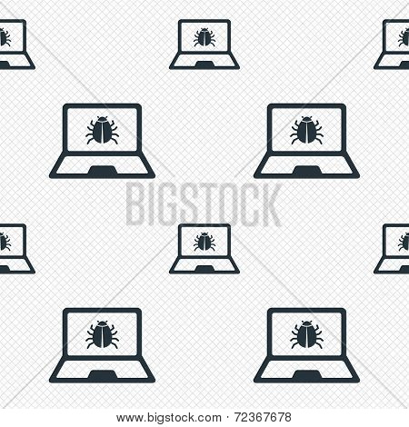 Laptop virus sign icon. Notebook software bug.