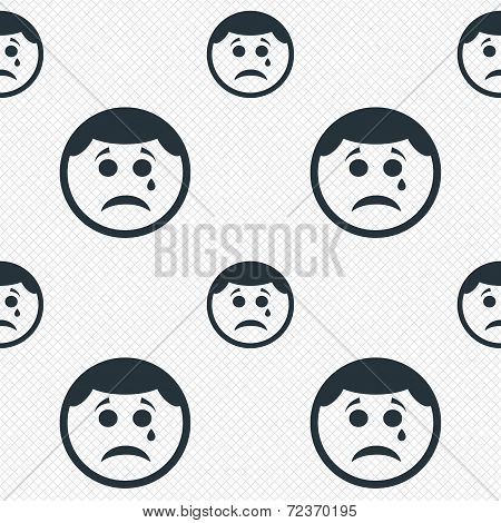 Sad face with tear sign icon. Crying symbol.