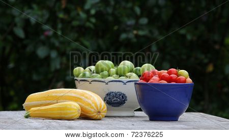 Tomatoes And Pumpkins On A Table