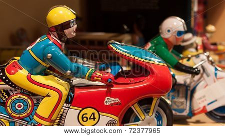 Vintage Tinplate Toys On Display At Homi, Home International Show In Milan, Italy