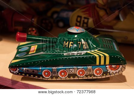 Vintage Tinplate Toys On Display At Homi, Home International Show In Milan, Italy