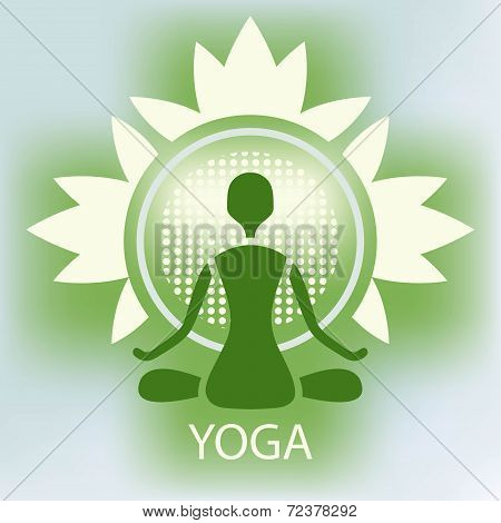 Yoga Lotus Flower Emblem Green Background Meditation Posture